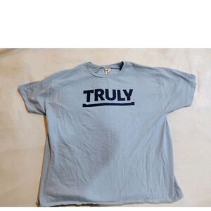 Hanes Sky Blue Short Sleeve Tee with Navy Print